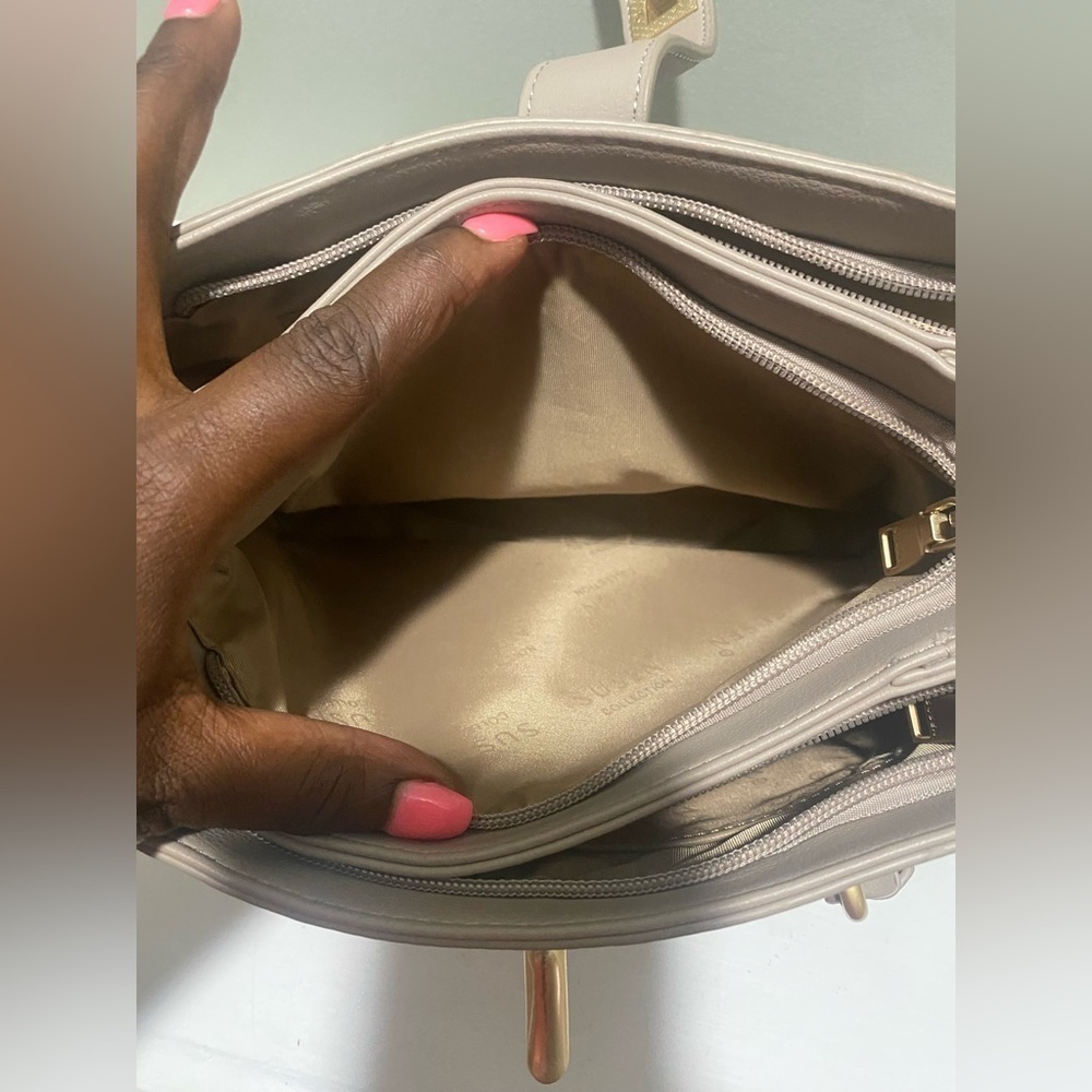Susen Taupe Tan Handbag w/ Gold Accents - Picture 5 of 10